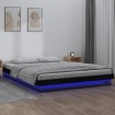 Estructura de cama doble con LED madera maciza negra 120x190 cm