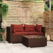 Set muebles de jardín 3 piezas y cojines ratán sintético marrón