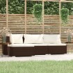 Set muebles de jardín 4 piezas y cojines ratán sintético marrón