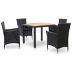 Set de comedor de jardín 5 pzas y cojines ratán sintético negro