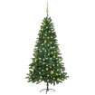 Árbol de Navidad preiluminado con luces y bolas verde 180 cm