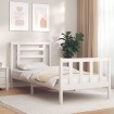 Estructura de cama con cabecero madera maciza blanco 90x200 cm