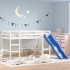 Cama alta de niños con tobogán madera maciza blanca 90x200