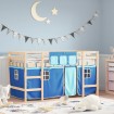 Cama alta para niños con cortinas madera pino azul 80x200 cm