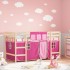 Cama alta para niños con cortinas madera pino rosa 90x190