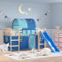 Cama alta para niños con túnel madera pino azul 90x190