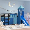 Cama alta para niños con torre madera pino azul 90x190 cm