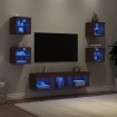 Muebles TV pared con LED 7 pzas madera ingeniería marrón roble