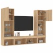 Muebles TV pared con LED 5 pzas madera ingeniería roble Sonoma