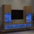 Muebles TV pared con LED 5 pzas madera ingeniería roble