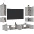 Muebles de TV de pared con luces LED 6 piezas gris