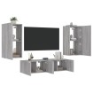 Muebles TV pared con LED 4 pzas madera ingeniería gris Sonoma