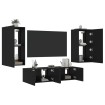 Muebles de TV de pared con LED 4 pzas madera ingeniería negro