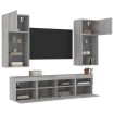 Muebles TV pared con LED 5 pzas madera ingeniería gris Sonoma