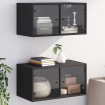 Mueble pared con puertas de vidrio 2 uds negro 68,5x37x35 cm