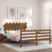 Estructura de cama matrimonio con cabecero madera marrón miel