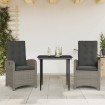 Set comedor de jardín 3 piezas con cojines ratán sintético gris