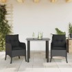 Set comedor de jardín 3 pzas con cojines ratán sintético negro