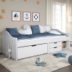 Sofá cama con 3 cajones madera maciza pino blanca IRUN 90x200cm