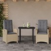 Set comedor de jardín 3 pzas con cojines ratán sintético beige