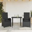 Set comedor de jardín 3 pzas con cojines ratán sintético negro