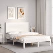 Estructura de cama con cabecero madera maciza blanco 140x190 cm