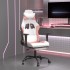 Silla gaming masaje y reposapiés cuero sintético blanco y