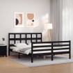 Estructura de cama con cabecero madera maciza negro 160x200 cm