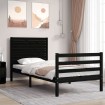 Estructura de cama con cabecero madera maciza negro 90x200 cm