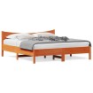 Estructura cama con cabecero madera pino marrón cera 180x200 cm