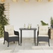 Set comedor de jardín 3 pzas con cojines ratán sintético negro