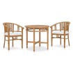 Set de comedor de jardín 3 pzas y cojines madera maciza de teca