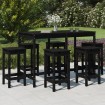 Set de mesa y taburetes altos jardín 7 piezas madera pino negro