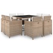 Set comedor de jardín 9 piezas y cojines ratán sintético beige