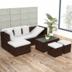 Set muebles de jardín 4 piezas y cojines ratán sintético marrón