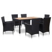 Set comedor de jardín 7 piezas y cojines ratán sintético negro