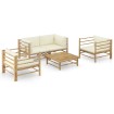 Set de muebles de jardín 5 piezas bambú y cojines blanco crema