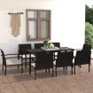 Conjunto de comedor de jardín 9 piezas ratán sintético negro