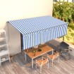 Toldo retráctil manual con persiana azul y blanco 5x3 m