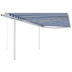 Toldo manual retráctil con postes azul y blanco 4,5x3 m