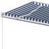 Toldo manual retráctil con postes azul y blanco 4,5x3