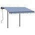 Toldo automático retráctil con postes azul y blanco 3x2,5