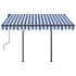 Toldo automático retráctil con postes azul y blanco 3x2,5