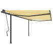 Toldo retráctil automático con postes amarillo y blanco 4x3,5 m