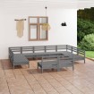 Juego de muebles de jardín 11 piezas madera maciza pino gris