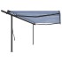 Toldo retráctil manual con postes azul y blanco 5x3,5