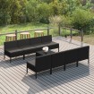 Set de muebles de jardín 9 pzas cojines ratán sintético negro