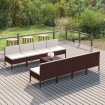 Set muebles de jardín 9 piezas y cojines ratán sintético marrón