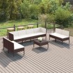 Set muebles de jardín 9 pzas y cojines ratán sintético marrón