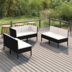 Set de muebles de jardín 6 pzas y cojines ratán sintético negro